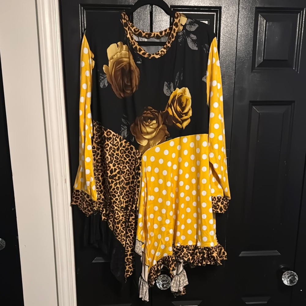 Vibrant Yellow and Black Blouse with Floral Print
